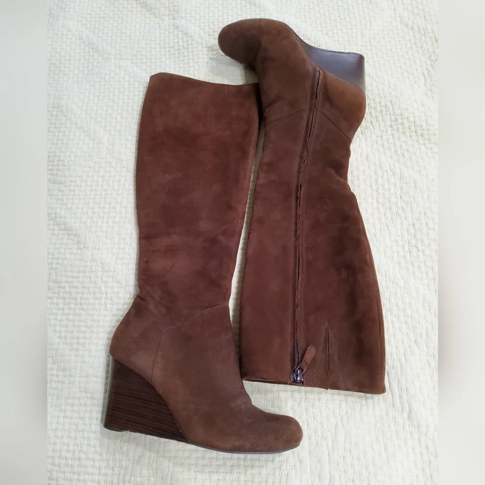 Cole Haan Brown Suede Cora Wedge Tall Boots Size 6,5